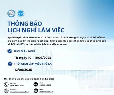 Thông báo lịch nghỉ làm việc phục vụ công tác tuyển sau sau đại học đợt 1 năm 2025 của Đại học Y Dược Thành phồ Hồ Chí Minh